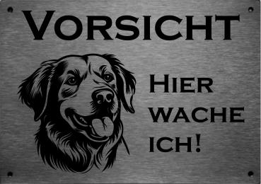 Edelstahl Warnschild Golden Retriever VORSICHT Hier wache ich!